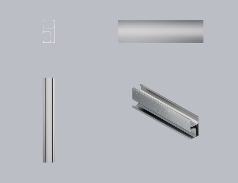 AL-rail-4 - Valin New Energy - Valin New Energy Set of silver aluminum extrusion profiles and a linear rail against a gray background.